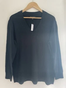 Banana Republic Women's Solid Black Acrylic Blend Rib-Knit V-Neck Sweater Medium - Picture 1 of 3