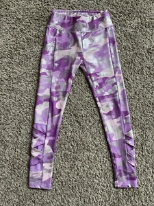 Justice Girls Purple Camo Shine Sheer Leg Leggings Size Small (7-8) Tech Pocket - Picture 1 of 4