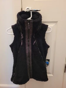 NWT KUHL Flight Vest Hiking Faux Fur Fleece w/Stowaway Hood in Black, Size XXS - Picture 1 of 4