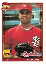 1991 Topps Baseball Felix Jose St. Louis Cardinals #368