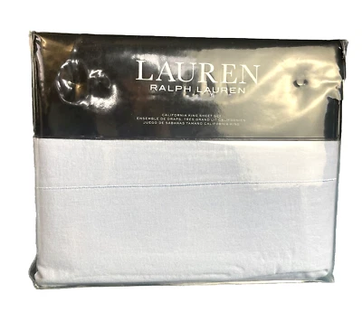 Lauren Ralph Lauren Kent Melange Linen/Cotton Sheet Set Light Blue Cal-King $365 - Image 1 of 4