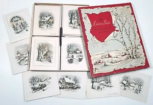 VOLLAND VINTAGE CHRISTMAS CARDS COMPLETE 18pc SET IN BOX ANTIQUE ETCHING STYLE - Picture 1 of 7