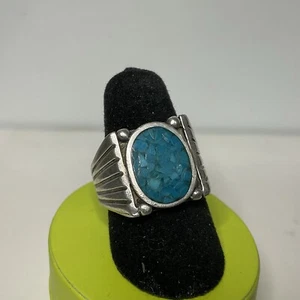Anello Vintage Nativi Americani Navajo Crush Turchese Argento Sterling Misura 7 - Foto 1 di 14