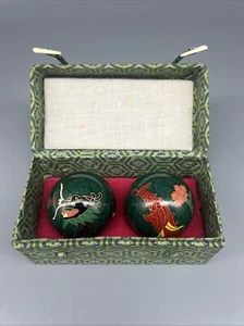Chi Chinese Meditation Balls Hands Exercise Vintage Cloisonne Dragon And Phoenix - Picture 1 of 14