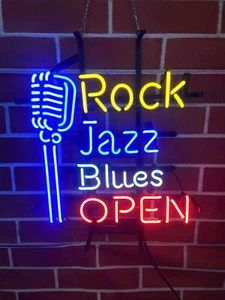 Rock Jazz Blues Música Abierta Micro 20"x16" Luz Neón Letrero Lámpara Bar Club Decoración - Imagen 1 de 4