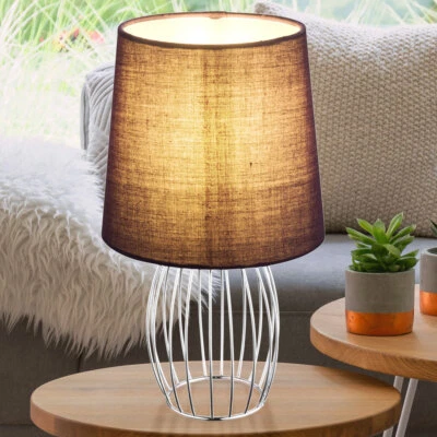 Lampada da Comodino Luce Tavolo Camera Letto Cromo Griglia Metallica - Immagine 1 di 4