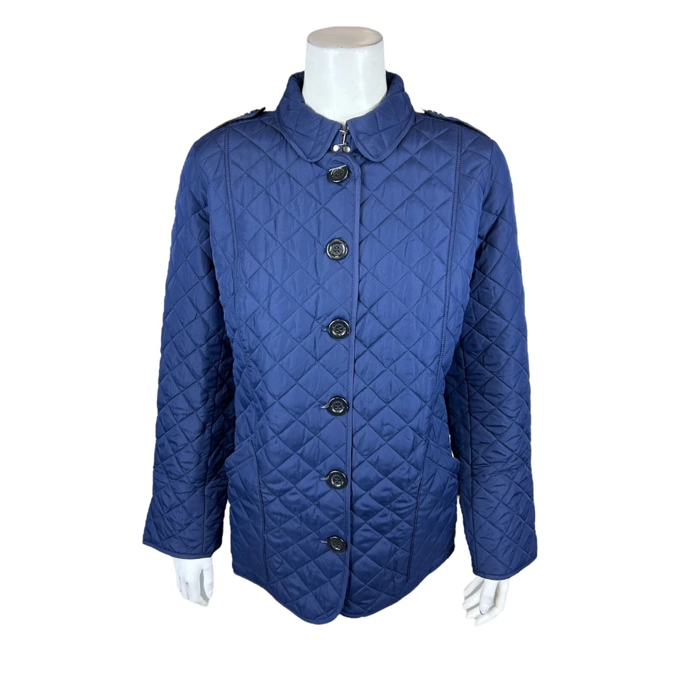 Chaqueta de granero acolchada para mujer Joan Rivers con forro estampado azul marino talla mediana Foto 1 de 2