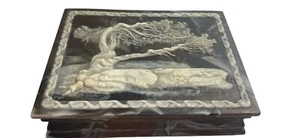 Vintage JW Roberts Incolay Carved Stone Jewelry Box Tree Rock - Picture 1 of 10
