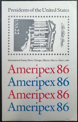 US SCOTT#2216-2219, AMERIPEX 86 Souvenir Sheets,US Presidents, FULL SET in Env. - Image 1 of 4