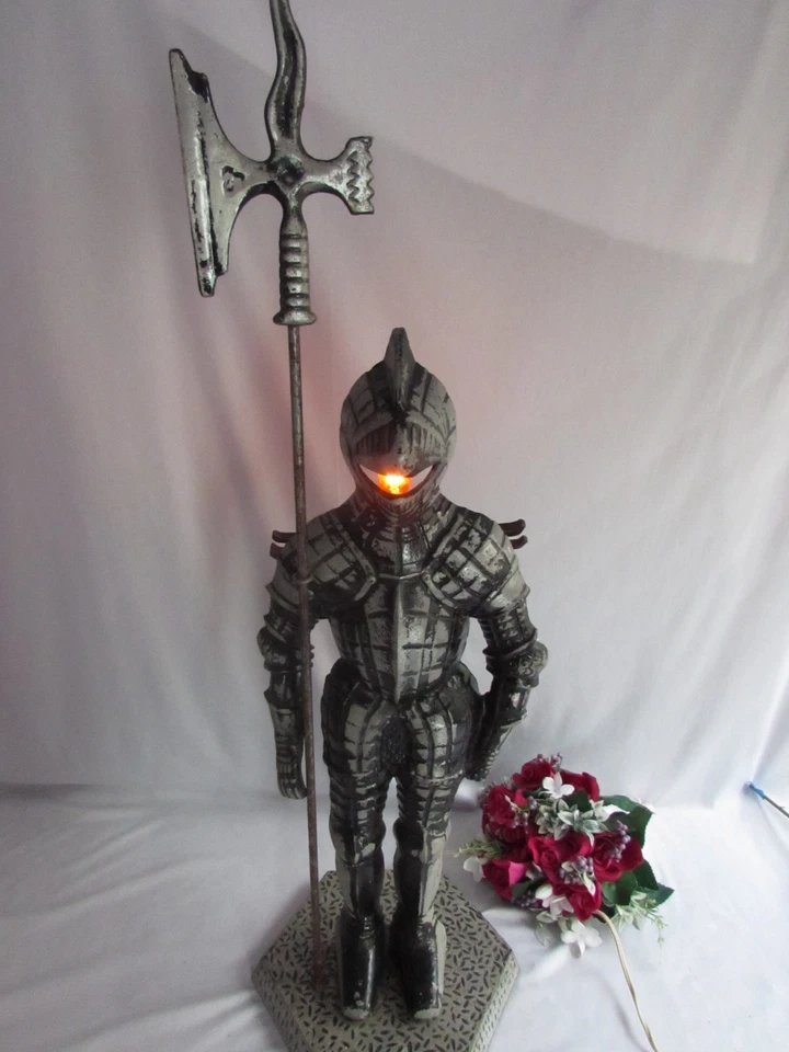 MEDIEVAL KNIGHT IN ARMOR STATUE FIGURE HOLDING A SPEAR & IT LIGHTS UP 31 ½" TALL - Image 1 of 4