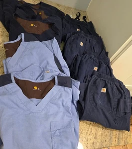 Lot of 9 Carhartt C54108 Relaxed Fit Ripstop Cargo Scrub Pants & Shirts Size M - Picture 1 of 21