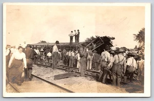 Bad Train Wreck Railroad Unknown Location Large Crowd c1910 Real Photo RPPC - Picture 1 of 2