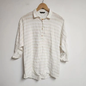 Massimo Dutti Linen Top Womens Small Stripped Dolman Beachy Coastal Portugal - Picture 1 of 14