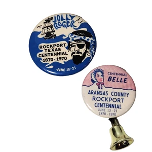 1970 Centennial Pinback Button Festival Souvenir (2) Rockport TX USA Metal Rare - Picture 1 of 6