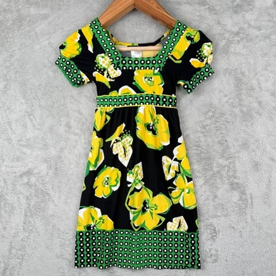 Too Chic Y2K Girls Dress Size 6X/7 Black Yellow Floral Fit & Flare S/S Girly - Image 1 of 4