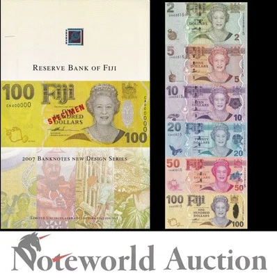 FIJI 2-100 ND 2007-2011 P 109a-111a 112-114 Match S/N With Folder Set 6 pcs UNC - Image 1 of 4