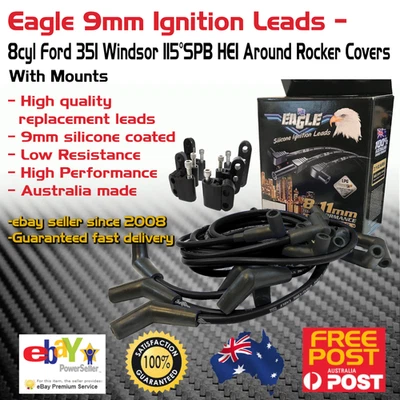 Eagle 9mm Ignition Leads V8 Ford 351 Windsor 115°SPB HEI Around R/C + Mounts Blk - Image 1 of 4