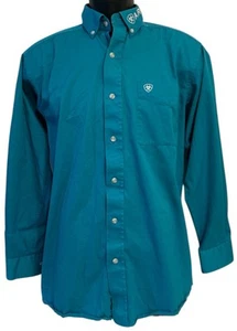 Ariat Shirt Mens Sz M Team Logo Twill Classic Fit Button Down Blue Embroidered - Picture 1 of 4