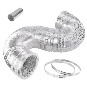 Dryer Vent Hose 4 inch 8 feet Flexible Aluminum Foil Ducting with 2 Clamps - Picture 1 of 7