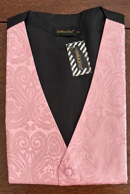Mens Size XL Pink Vest Bow Tie Kerchief Cuff Links & Flower Pin Breast Cancer Aw - Image 1 of 4