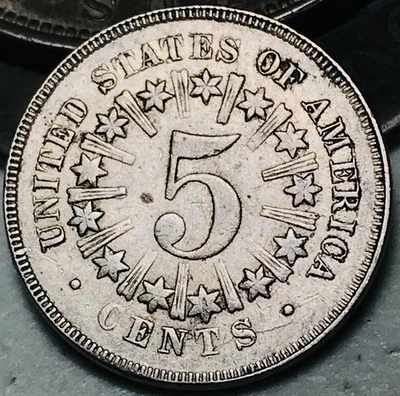 Moneda de Estados Unidos 1866 escudo níquel 5 centavos 5C RAYS sin clasificar de la era de la Guerra Civil CC27451 Foto 1 de 4