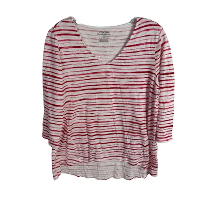 Chicos Women's The Ultimate Tee Top Size 1 Medium White Pink/Red Striped - Image 1 of 4