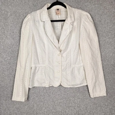 Vintage Y2K Eyelet Jacket Womens Size 14 Eyelet Embroidered Blazer Button Front - Image 1 of 4