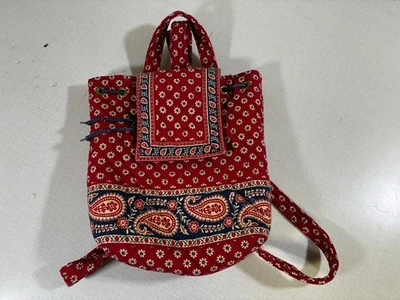 Vera Bradley Villa Red Backpack Floral Geometric Quilted Cotton Vintage Retired - Image 1 of 4