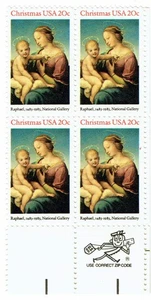 #2063 1983 20c Madonna & Kind MNH OG Teller 4er Block - Bild 1 von 1