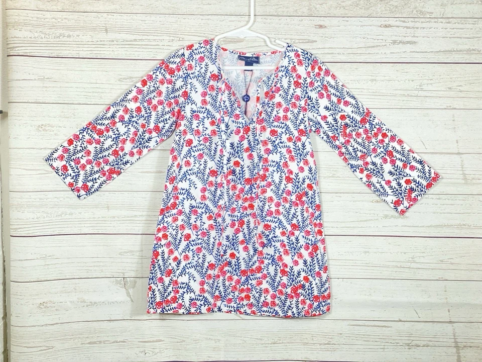 NWT Oscar De La Renta Pink & Navy Floral Long Sleeve Dress Girls Size 6 - Image 1 of 4