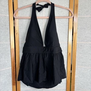 Neu J Crew Neckholder Schößchen Tankini Oberteil Schwarz Nylon Größe M Babydoll Crop - Bild 1 von 13
