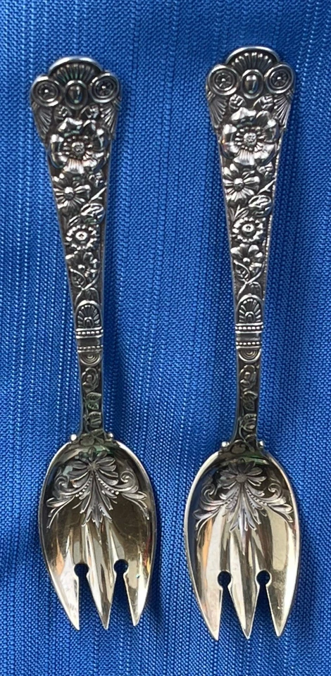 Rare Gorham Cluny Sterling Silver Ice Cream Fork – 5″ Gold Wash Bright-Cut - Image 1 of 4