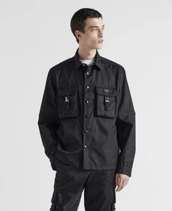 PRADA Men's Black Nylon Buckle Triangle Logo Snap Shirt Jacket Men’s Large - Picture 1 of 23