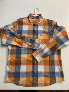 Hollister Shirt Mens XL Stretch Orange Blue Plaid Flannel Button Down Tailored - Picture 1 of 14