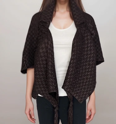 Chaqueta Topper CANDISS COLE O/S Marrón Crepé Fruncido Art-To-Wear Corbata Frontal Elegante Foto 1 de 4