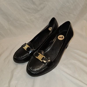 Lauren Ralph Lauren Leather Heel Pumps Block Heel Loafers Black Size 7 - Picture 1 of 7
