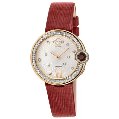 GV2 By Gevril Women's 14704 Perugia Gemstone Diamond Red Leather Wristwatch - Image 1 of 4