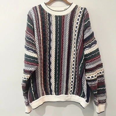 Cotton Traders Sweater Mens XL Blue Red 3D Knit Textured Biggie 90s Vintage - Image 1 of 4