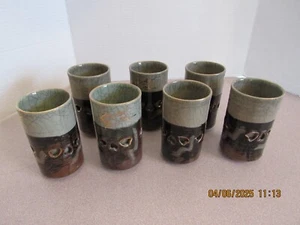 Vintage Japanese Somayaki Soma Ware Green Crackle Golden Horse Cups Set Of 7 - Picture 1 of 7