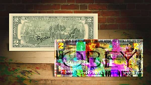 THE WALKING DEAD TV * OBEY * U.S. $2 Bill - HAND SIGNED by Artist RENCY * Banksy - Picture 1 of 3