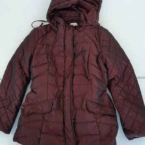 MONSOON Jacket Large Red Womens Quilted Down Feather Hooded Belt Coat Shimmer - Picture 1 of 11