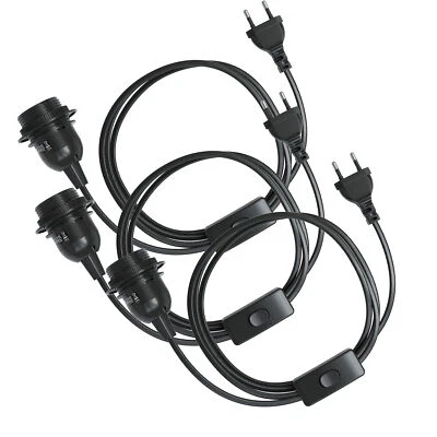 3x E27 Lamp Holder with Cable 5m Switch Plug Power Cable Socket Black - Image 1 of 4