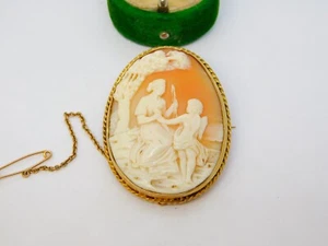 Victorian 9ct Gold Carved Shell Cameo Cupid & Aphrodite Antique c1880 - Picture 1 of 6