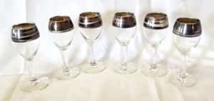 Silver Dipped Band Cordial Bar Glass SET of 6 Small 3.75" Tall Dorothy Thorpe - Picture 1 of 9