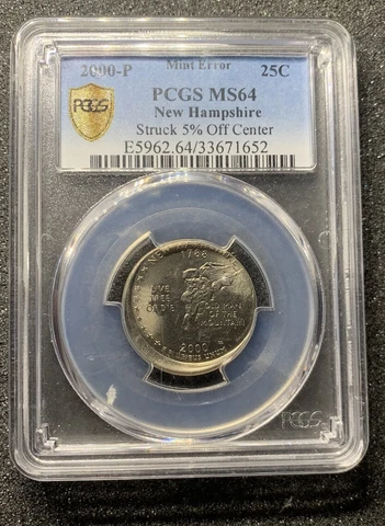 2000-P Mint Error 25C PCGS MS64 New Hampshire Struck 5% Off Center Cover
