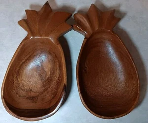 Alii Woods Honolulu Set of 2 Vtg Carved Wooden Pineapple Bowls Home Decor 10"  - Picture 1 of 8