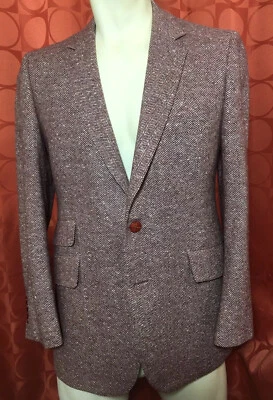 Chaqueta 40 R NOS Vintage 1980 JACQUES BELLINI Borgoña LANA ESPIGA TWEED Foto 1 de 4