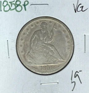 1858-P MEDIO DÓLAR DE PLATA LIBERTY SENTADO ~ EN MUY BUEN ESTADO ~ BONITA MONEDA~ - Imagen 1 de 2
