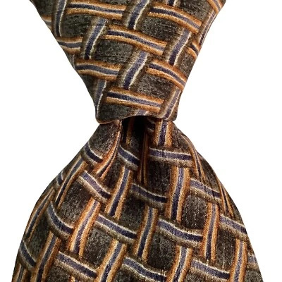 COCKTAIL COLLECTION Mens 100% Silk Necktie Designer SCOTCH Brown/Orange/Blue EUC - Image 1 of 3