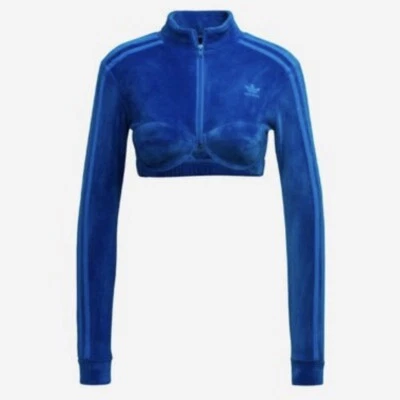 阿迪达斯 x Jeremy Scott Track Crop Top 夹克丝绒 S 码全新带标签 — 第 1/4 张图片